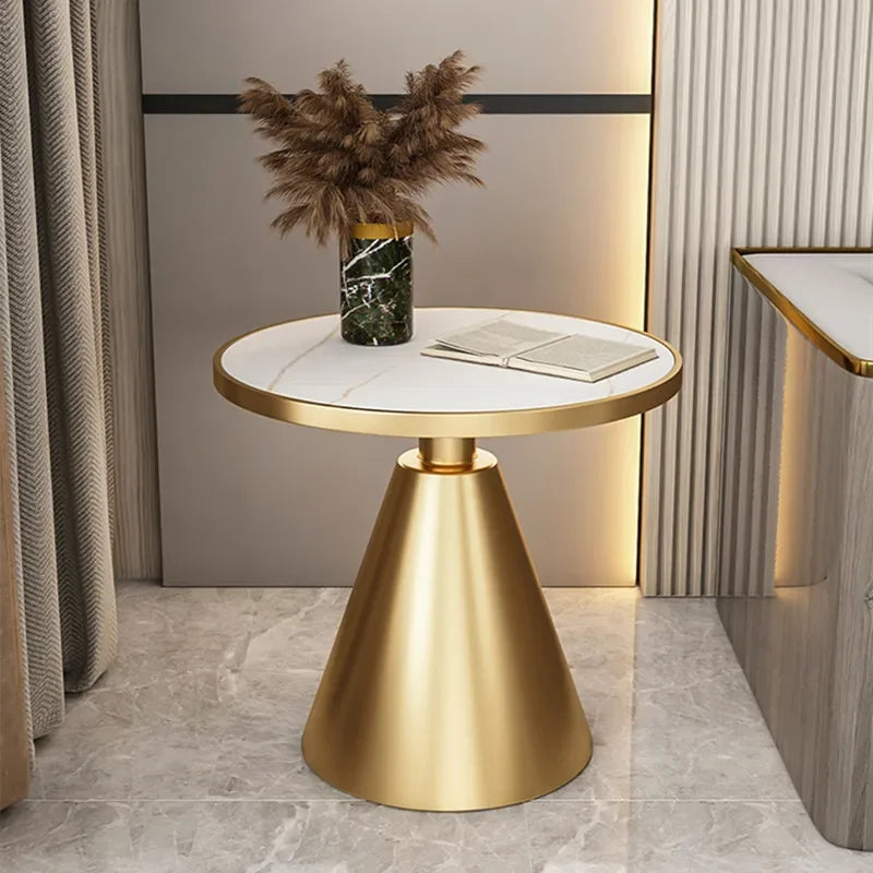 Luxury Round Side Table with Marble Top and Metal Base Modern End Table for Small Space Living Room Bedroom Hotel Use