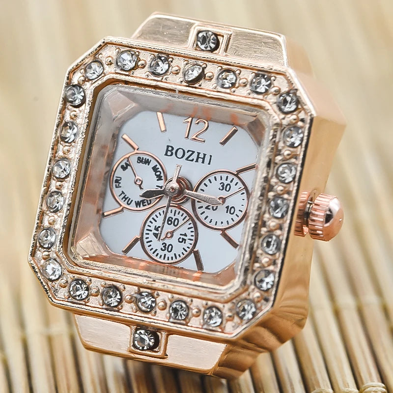 New Hot Sales Creative Diamond Set British Ring Watch Alloy Shell Finger Square Dial Couple Men And Women