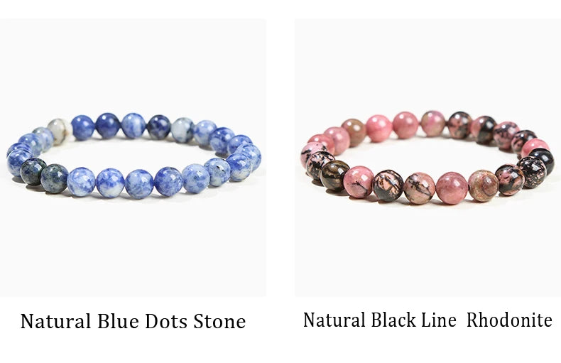 JD Natural Stone Beads Bracelet Amethyst Tiger Eye Crystal Quartz Agate Gem Beads Bangles Women Men Reiki Healling Jewelry Gift
