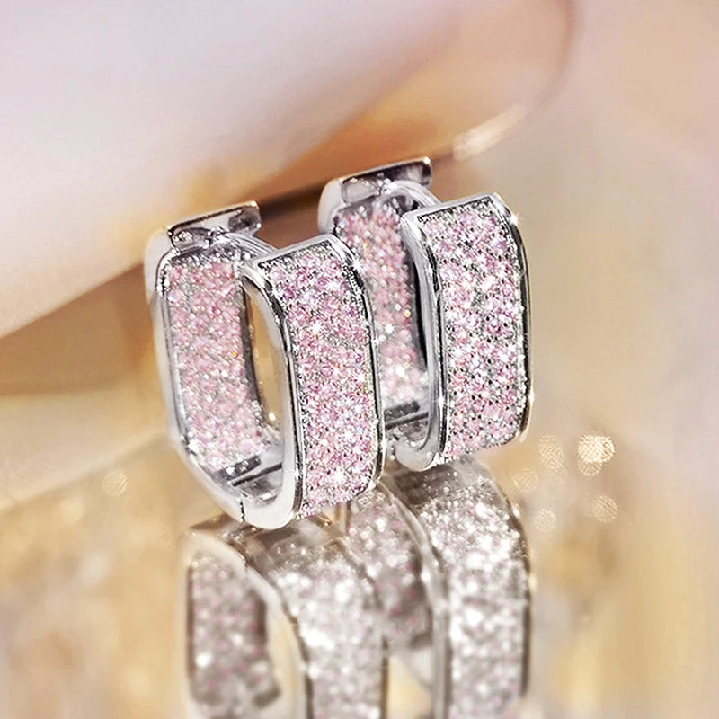 Huitan Korean Fashion Paved CZ Hoop Earrings for Women Metal Silver Color/Gold Color Simple Versatile Earrings Hot Jewelry