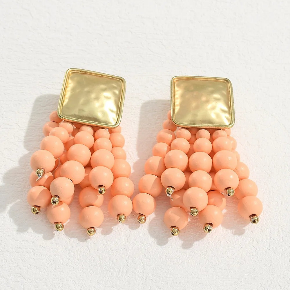 Vintage Handmade Wooden Drop Dangle Earrings Maxi Beaded Bohemian Statement Wedding Jewelry For Women brincos