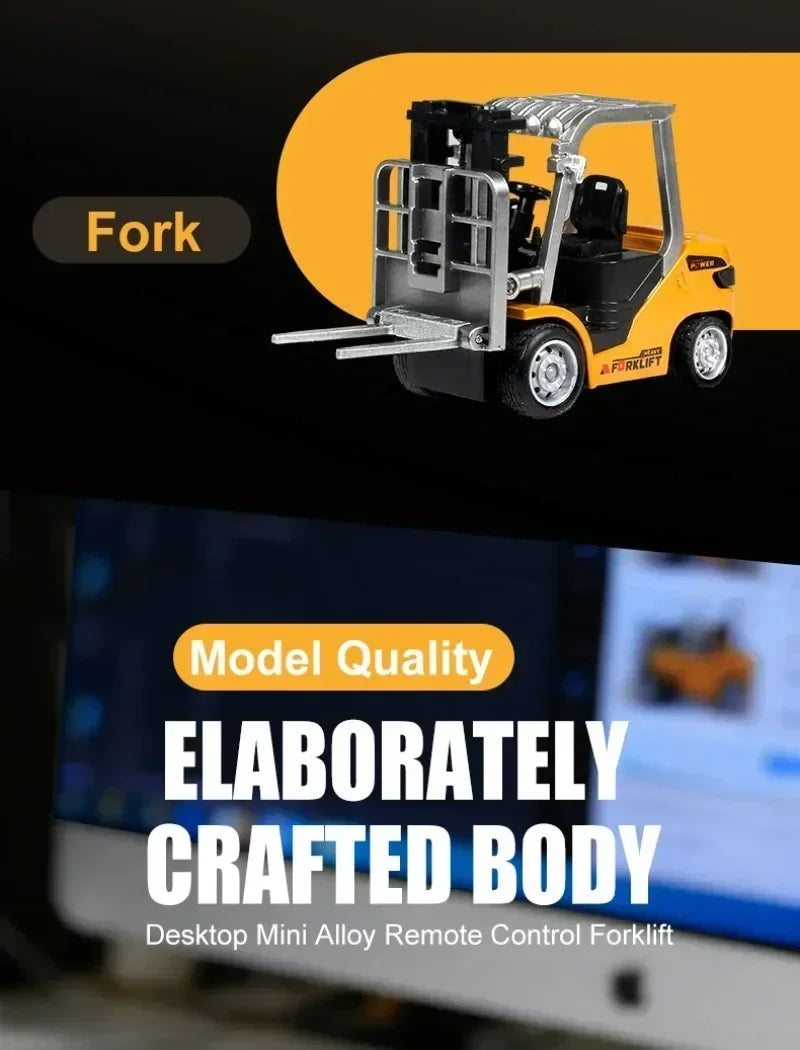 1:64 RC Mini Alloy Car Forklift with Trailer Excavator Desktop Game 2.4G Remote Control Engineering Lift Truck Child's Toy Gifts