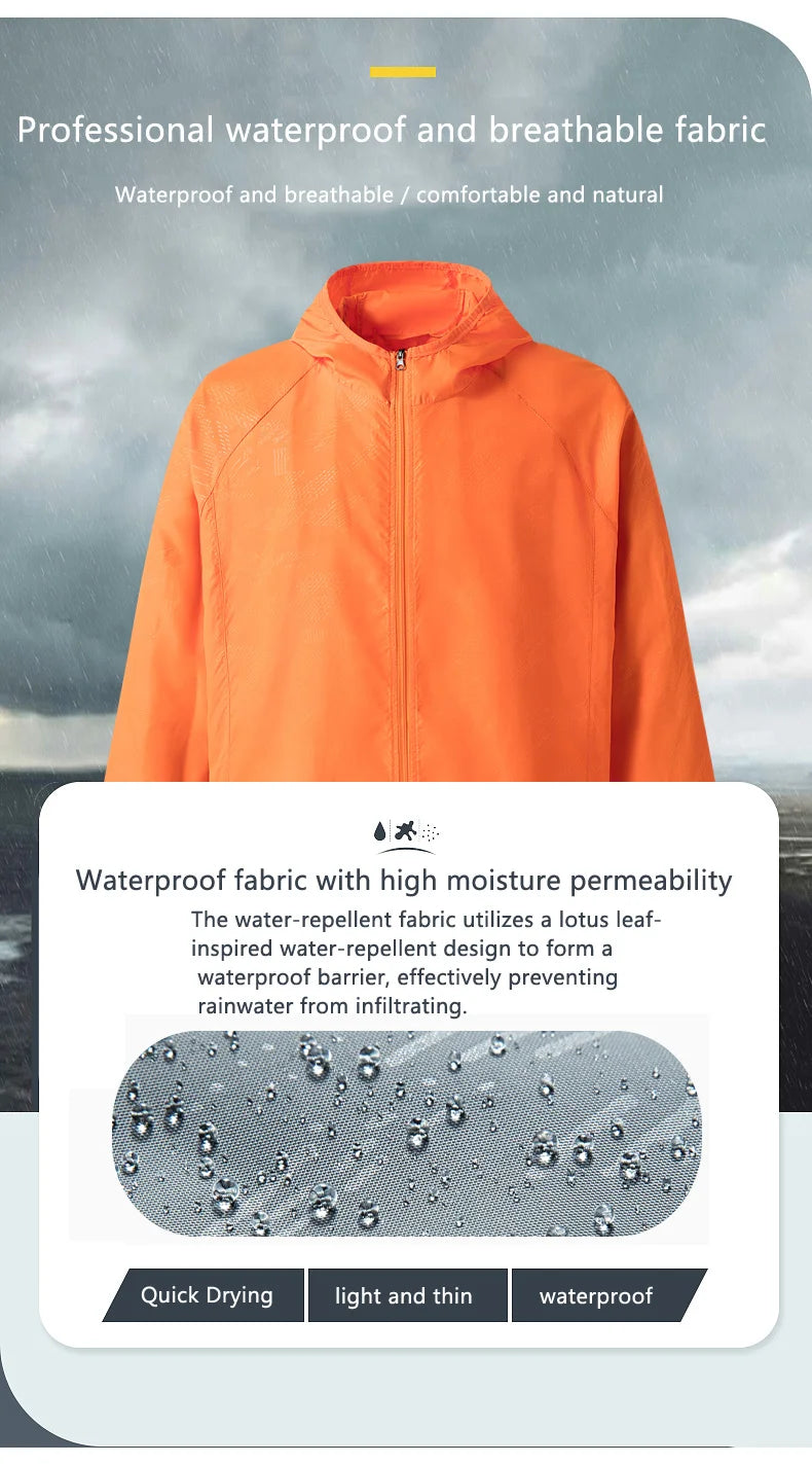 JNLN Camping Rain Jacket Men Women Waterproof Sun Protection Clothing Fishing Hunting Clothes Quick Dry Windbreaker With Pocket