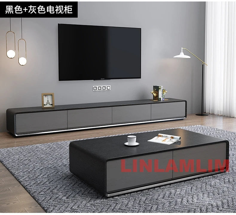 Modern White Living Room Furniture Set, Coffee Table and TV Stand with Storage Cabinets, Contemporary Entertainment Center Set