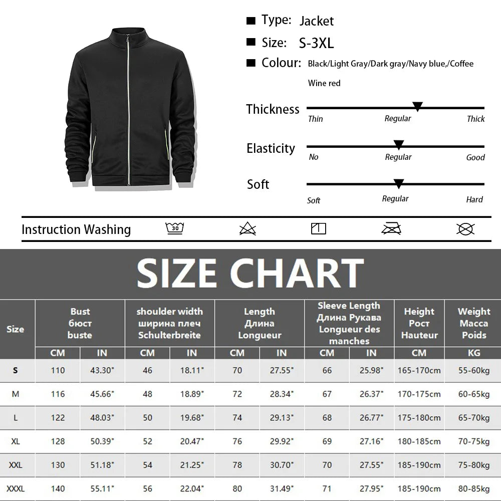 Men's Casual Sweatshirt Jackets Full Zip Up Cardigan Stand Collar Jacket Autumn Winter Male Outdoor Windproof Warm Coat
