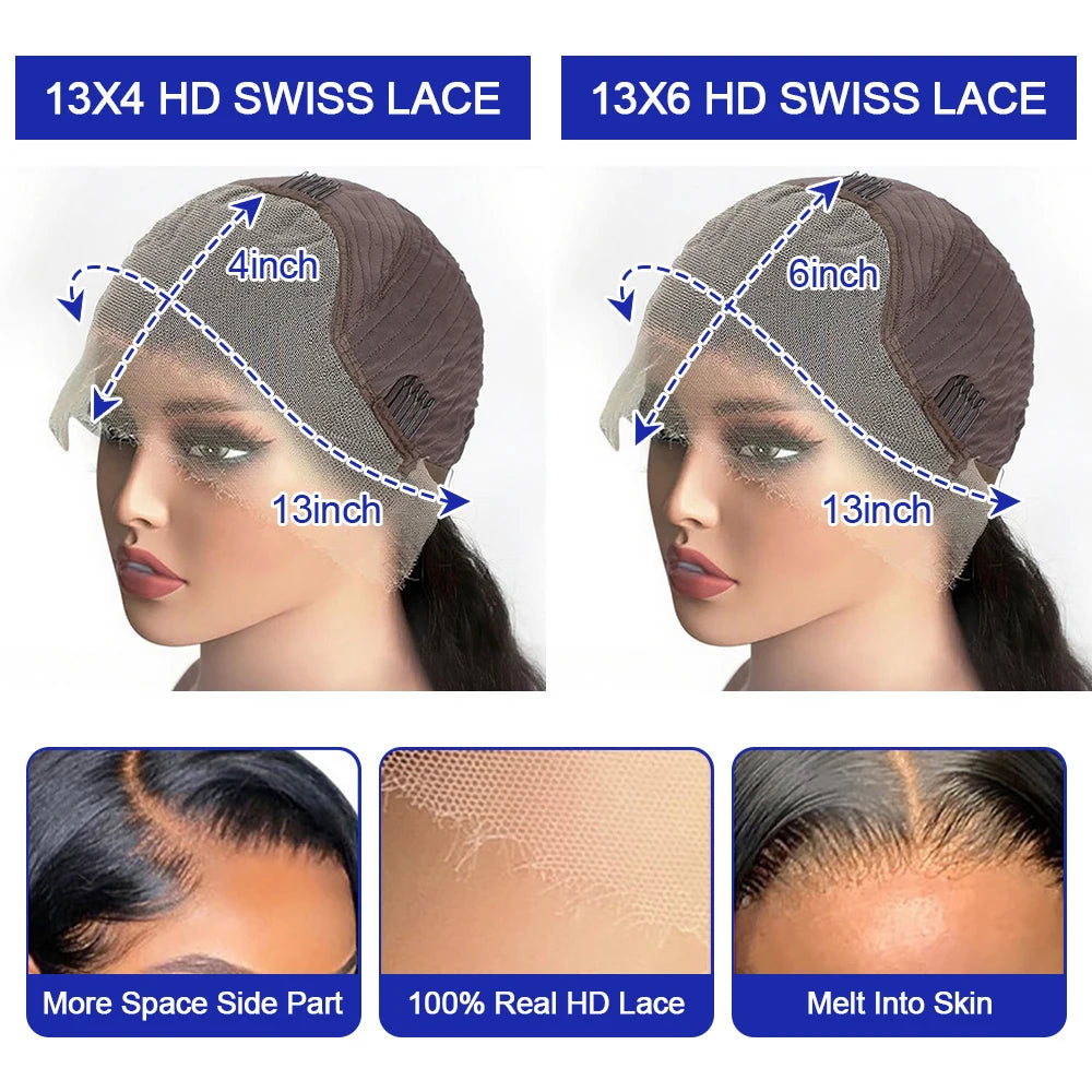 13x4 Bone Straight 250% Density Human Hair Wig 13x6 HD Lace Frontal Wig 40 Inch Natural Black Glueless Lace Front Wig for Women