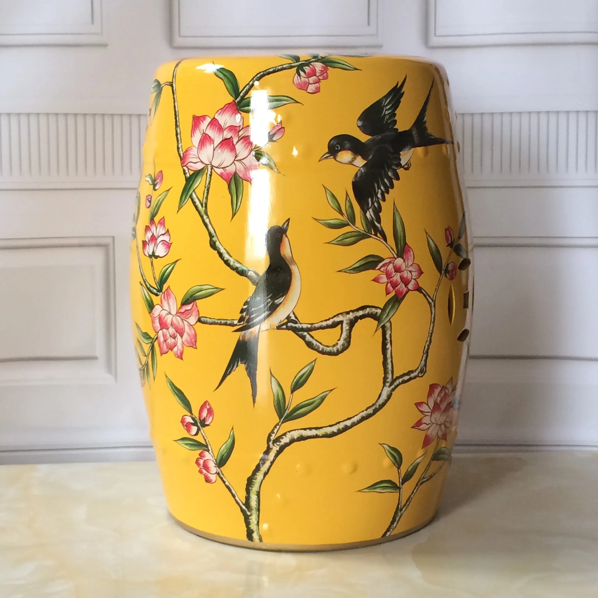 Shoe Changing Stool Flower Bird Ceramic Drum Stool Dressing Antique Drum Sitting Stool Living Room Furniture Luxury Dresser