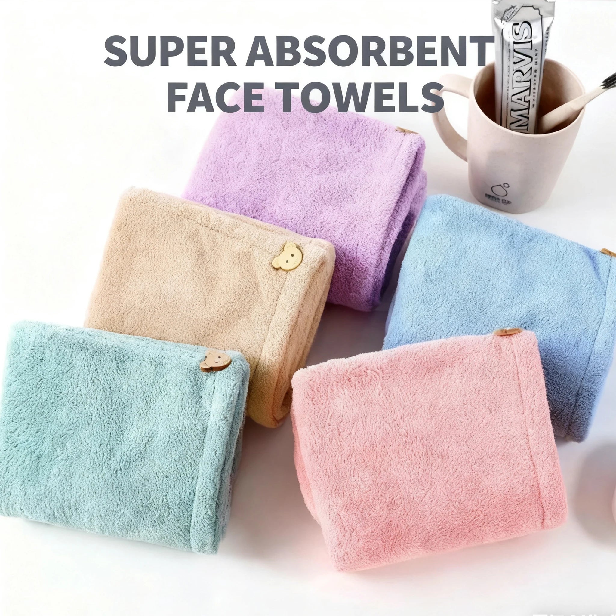 Ultra-Absorbent Coral Fleece Hair Towel Wraps with Button Closure - Quick-Dry, Soft, and Stylish Hair Drying Caps for Women