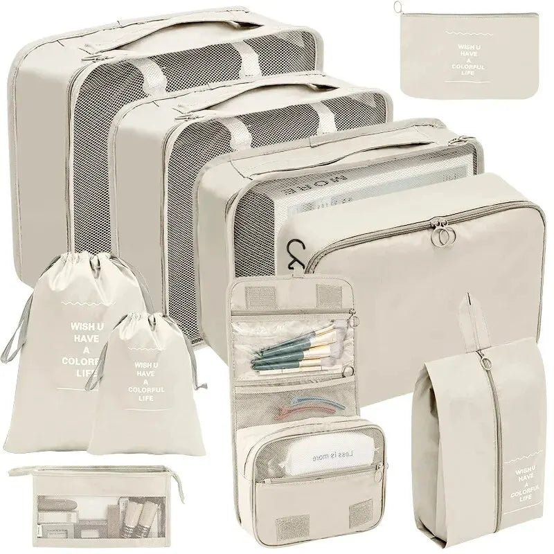 7/10 Pcs Set Travel Organizer Storage Bags Suitcase Packing Cubes Cases Portable Wardrobe Luggage Clothes Shoe Pouch Fold