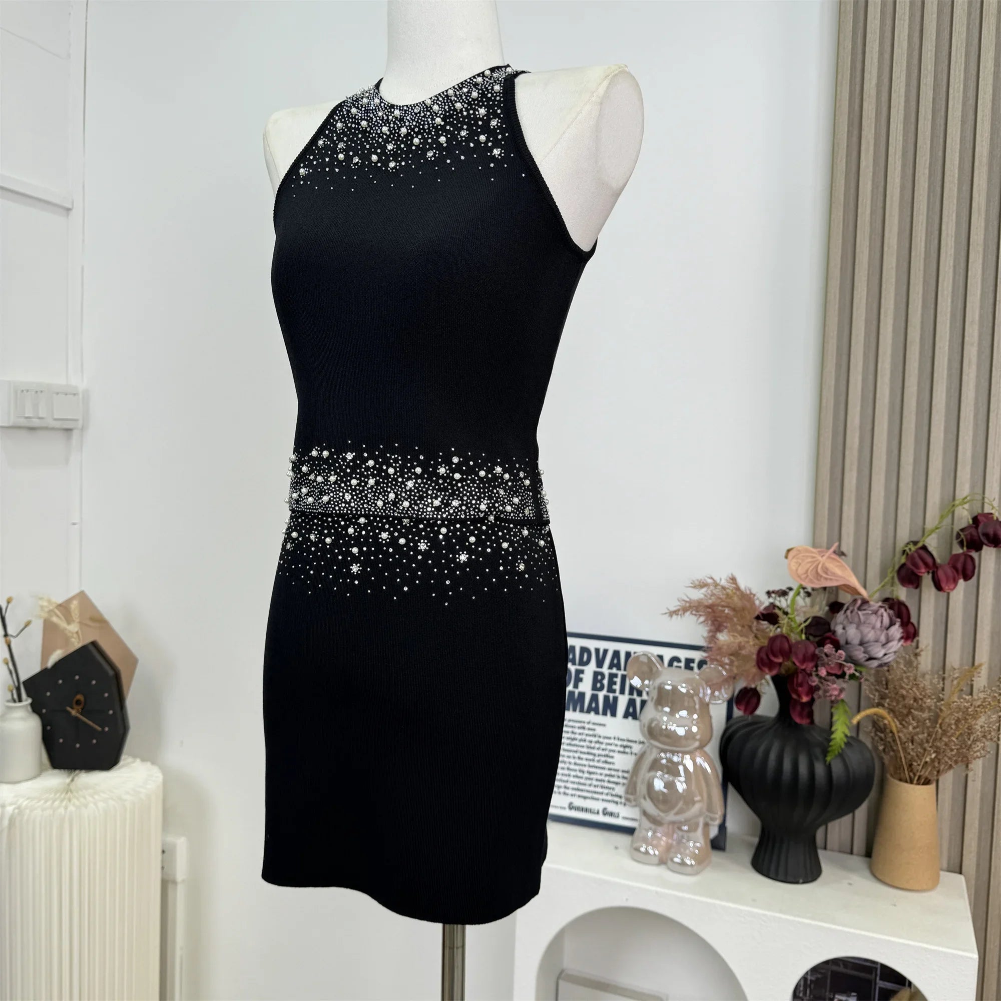 Womem Nail Bead Top + Short Skirt Two Piece Outfit Ensemble Femme High Quality French Luxury Diamonds Knitted 2 Piece Set