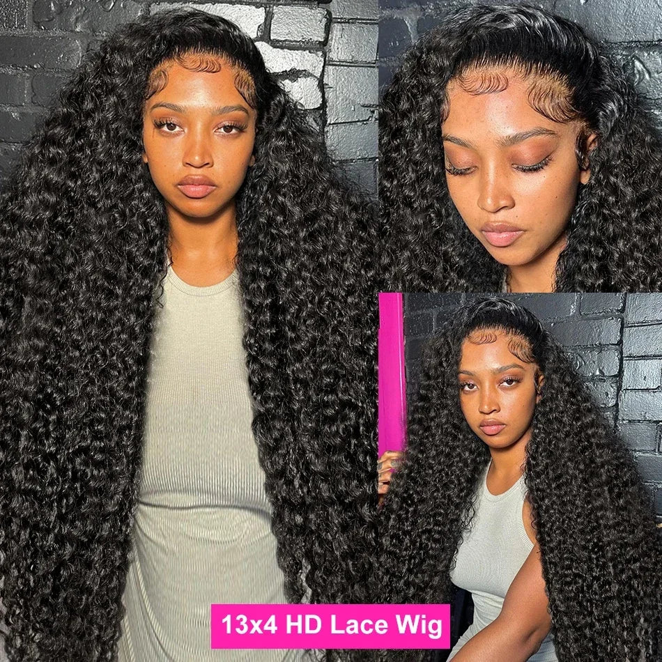 40 46 Inch 13x4 13x6 Full Frontal HD Transparent Lace Long Deep Wave Brazilian Remy Human Hair Pre plucked Wigs 200 Density