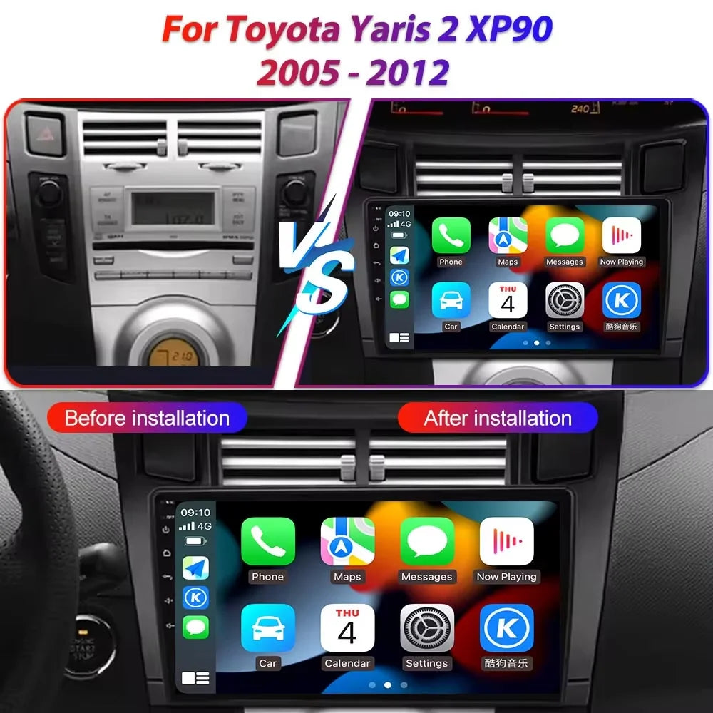 Car Radio Android 16 For Toyota Yaris 2 XP90 2005 - 2012 Auto Multimedia Stereo Dash Cam Screen GPS Head Unit Navigation DVD BT