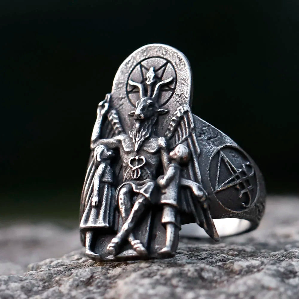 EW Vintage Ring Lucifer Satan Signet Ring for Men with Anubis Stainless Steel Fashion Punk Jewelry Gift Wholesale