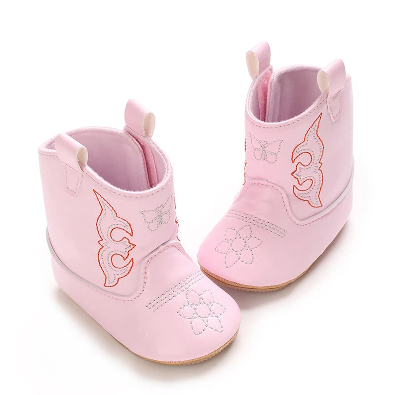 Western Cowboy Princess Baby Boots 0-18M Infant Pre-Walker Shoes Soft Sole Embroidered Footwear for Newborn Girls