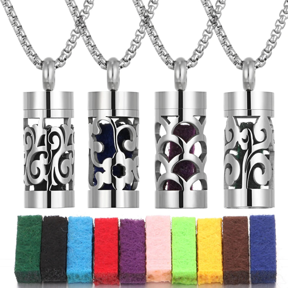 New Stainless Steel Aromatherapy Hollow Out Pendant Angel Wings Pattern Perfume Lockets Essential Oil Diffuser Necklace Jewelry