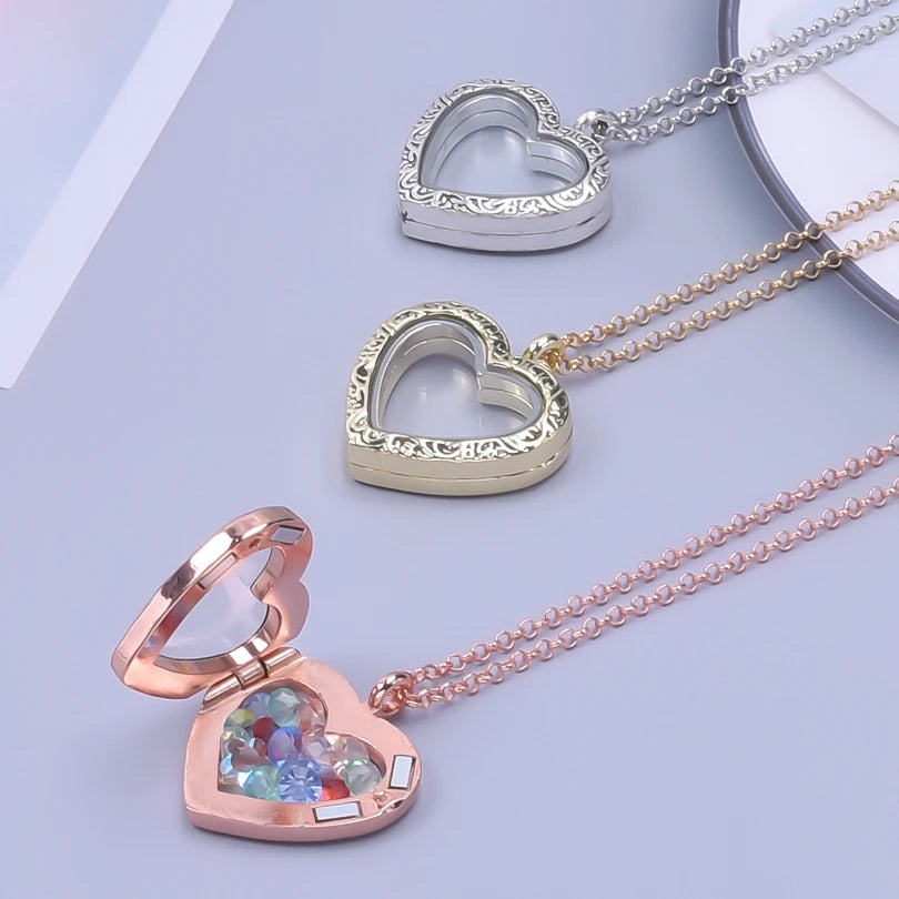1Pc Trendy Sweet Love Glass Reliquary Photo Locket Pendant Necklaces Goth Heart Cremation Ashes Urn Relicario Collares Jewelry