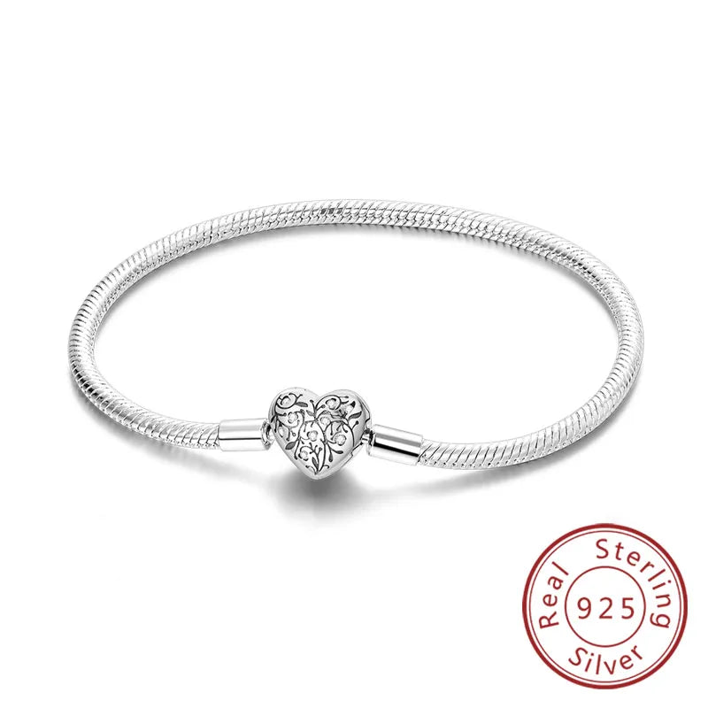 Bracelet Original 925 Sterling Silver Charm Bracelet 17-20CM Love Heart Pave Zirconia Bracelet for Women DIY Charm Jewelry Gifts