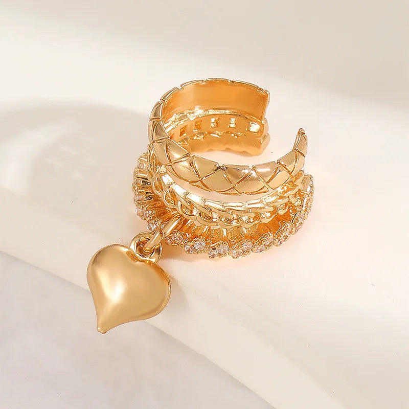 LATS Vintage Romantic Heart Pendant Clip Earrings for women no Piercing Multi-Layer Chain Ear Cuff Water Drop Teardrop Jewelry