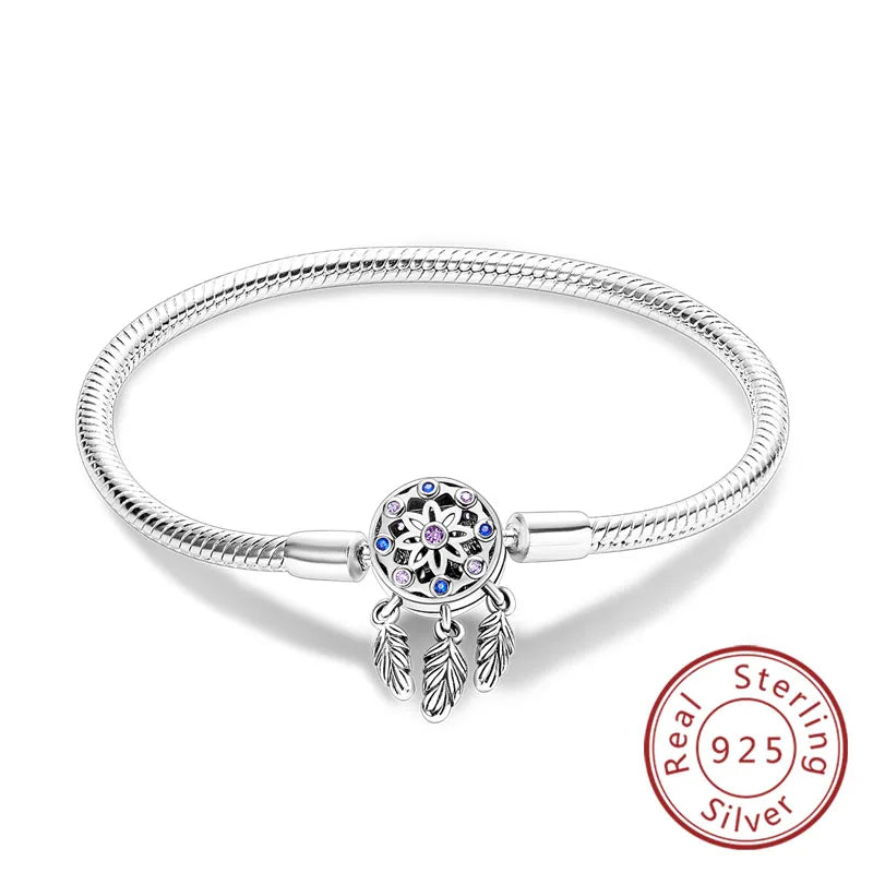 Bracelet Original 925 Sterling Silver Charm Bracelet 17-20CM Love Heart Pave Zirconia Bracelet for Women DIY Charm Jewelry Gifts