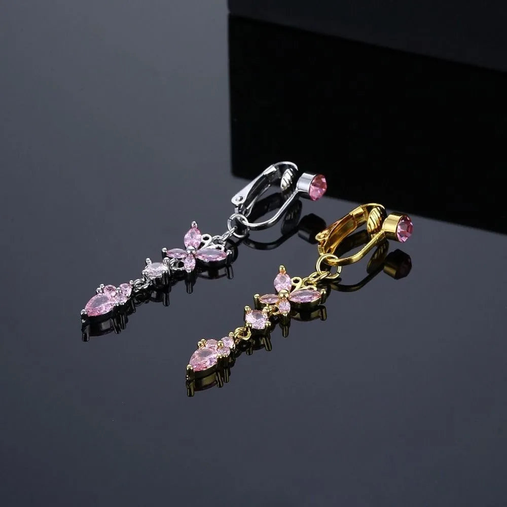 Faux Fake Belly Butterfly Fake Belly Piercing Heart Clip On Umbilical Navel Fake Pircing Moon Star Leaves Cartilage Earring Clip
