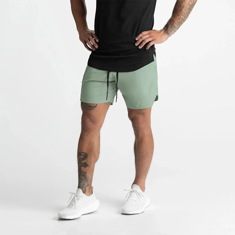 2024 Men's Single-Layer Woven Quick-Drying Solid-Color Shorts for Running, Fitness, and Casual Wear (American Fifth Pant Style)