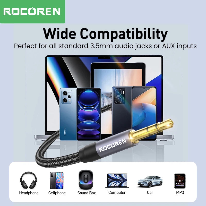 Rocoren Audio Cable 3.5 mm Jack Male to Male Aux Cable For Phone Headphone Car MP3 Speaker Computer 3.5mm Jack Aux Wire Cord 5M