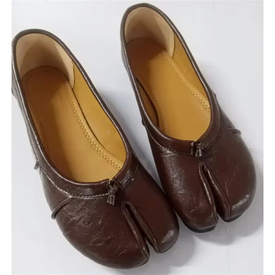 Size 35-43 Split Toe Women Ballet Flats Tabi Shoes Casual Slip-on Loafers Ladies Pleated  Leather Espadrilles Zapatillas Mujer