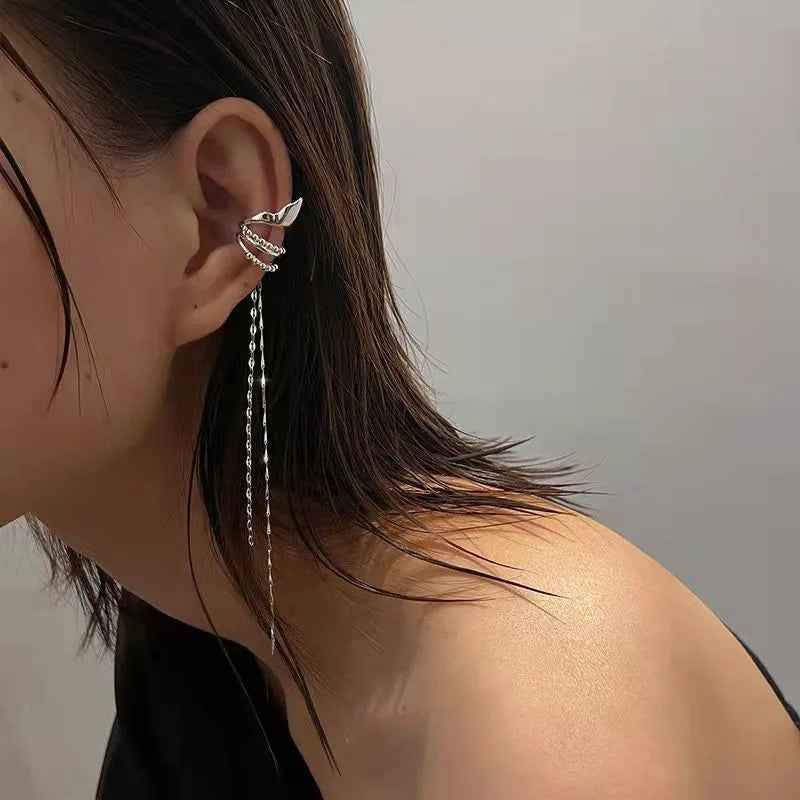 Elf Ear Clip Long Chain Tassel Clips Earrings for Women Geometric Ear Cuff No Piecing Earring Personality Jewelry Accessories