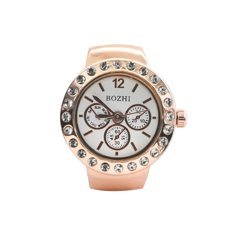 New Hot Sales Creative Diamond Set British Ring Watch Alloy Shell Finger Round Dial Couple Men And Women