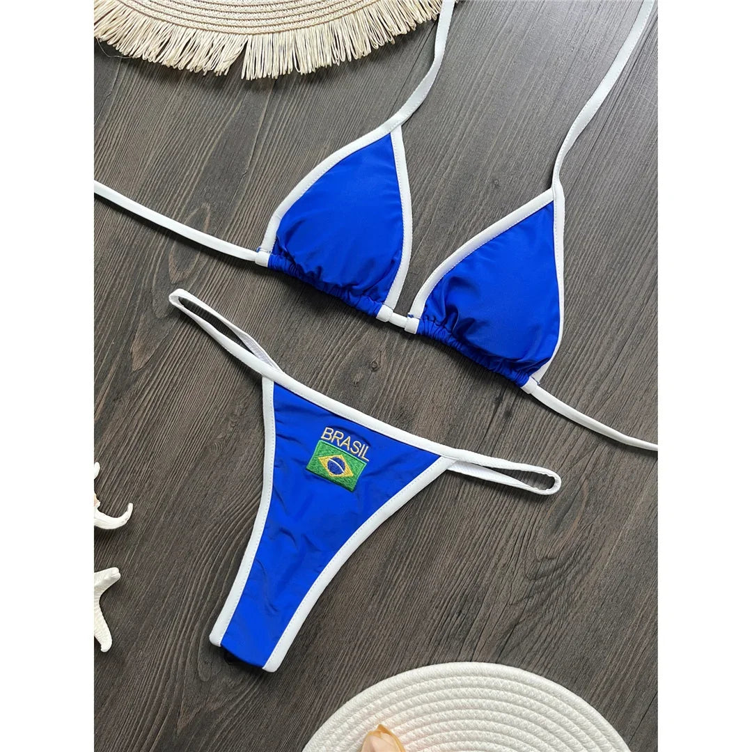 2027 Fashion Brazilian Flag Women Two Piece Bikini Set G String Thong Swimwear Sexy Beach Pool Vacation Swimsuit for Female