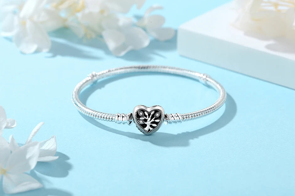 Original 925 Sterling Silver Bracelets Bangles Love Heart Clip Charms Beads Snake Chains For Women Rose Gold DIY Luxury Jewelry