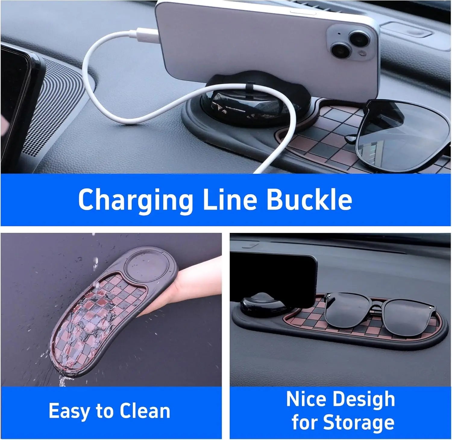 Multifunctional Car Anti-Slip Mat Mobile Phone Holder for Dashboard - Non-Slip Sticky Mount Stand for Car, Adjustable and Secure Grip for Phones, GPS, and Accessories (Black)