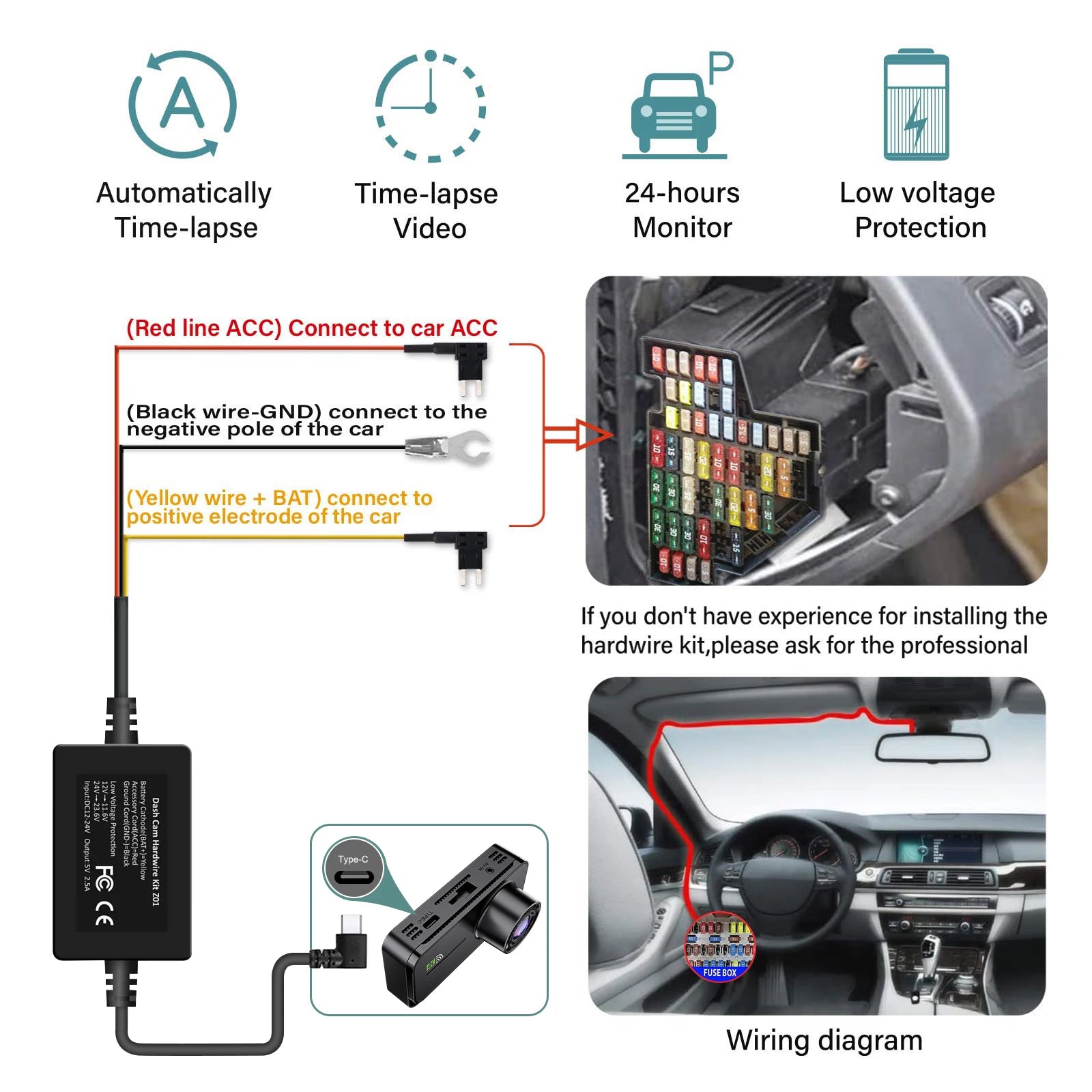 Dashcam for Cars 4 Channel Black Box WiFi Driving Camera FHD 1080P Night Vision Loop Recording Add Hardwire Kit Car Accessories