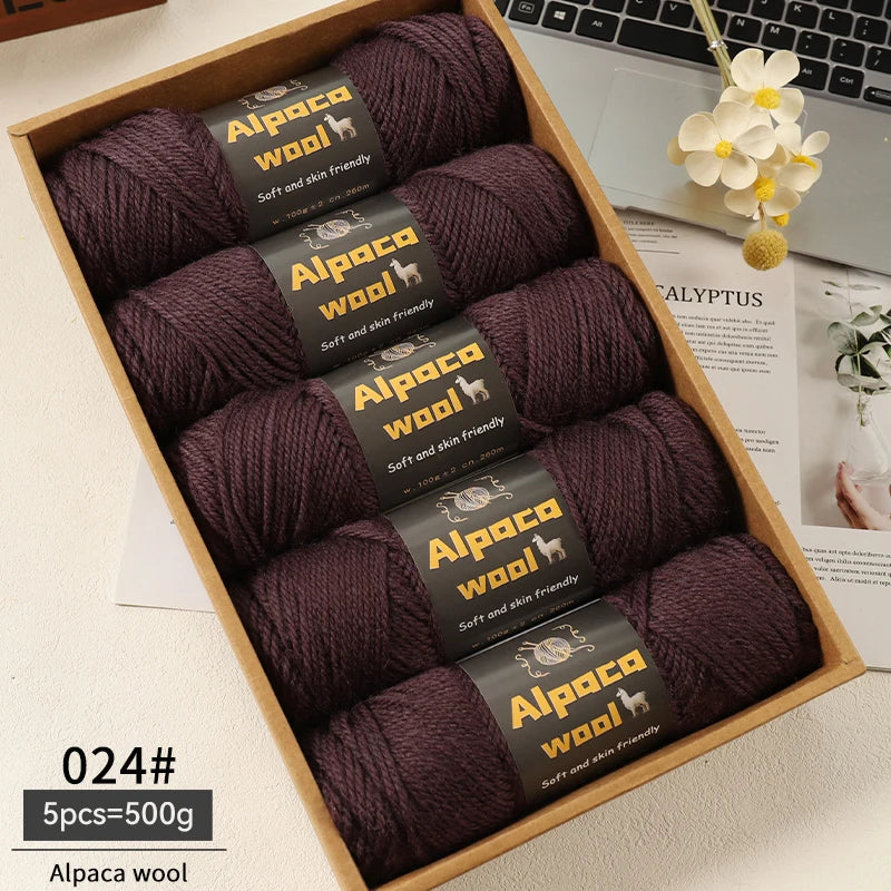 500g Alpaca Wool 245 Chunky Knitting Yarn Multi-Color Autumn and Winter Fashionable Gift for Men and Women DIY Knitting Material Kit for Warm Sweaters, Coats, Scarves, Hats, Gloves, Leg Warmers, Knee Pads Yarn Balls 5Pcs/Pack