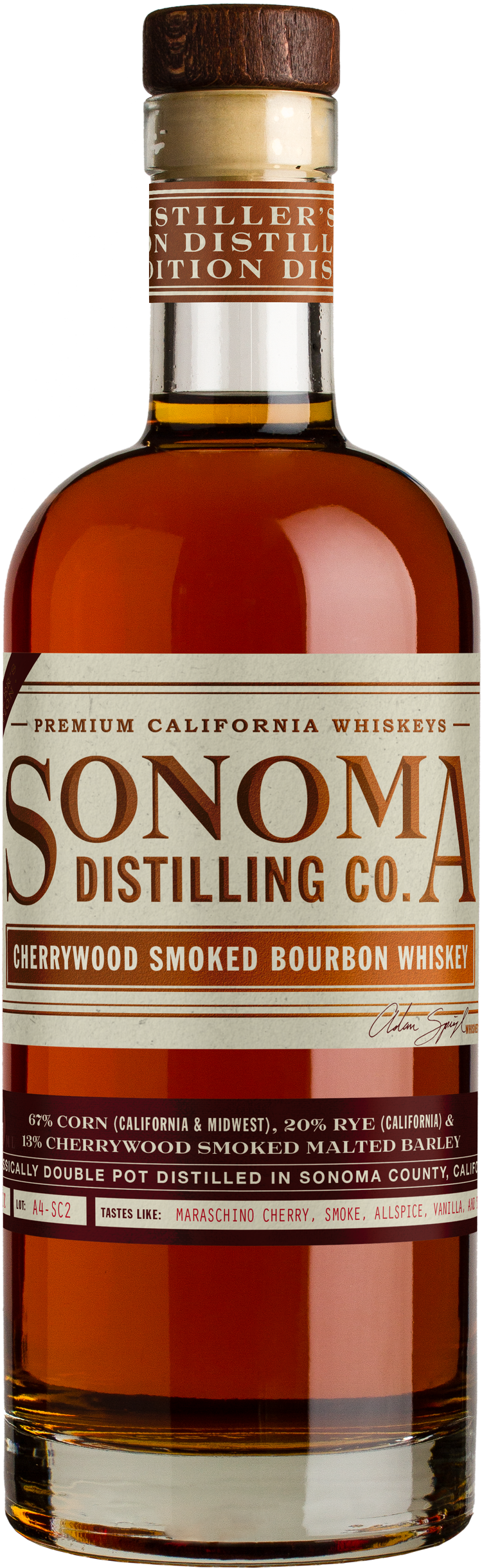 Sonoma Distilling Co. Cherrywood Smoked Bourbon Whiskey, California, USA (750ml)