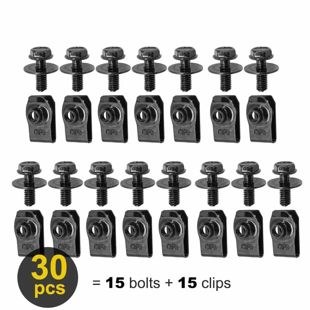 10pcs Car Body Bolts U-nut Clips M6 Engine Cover Undertray Splash Shield Guard Bumper Fender Liner Retainer Fastener Rivet Screw