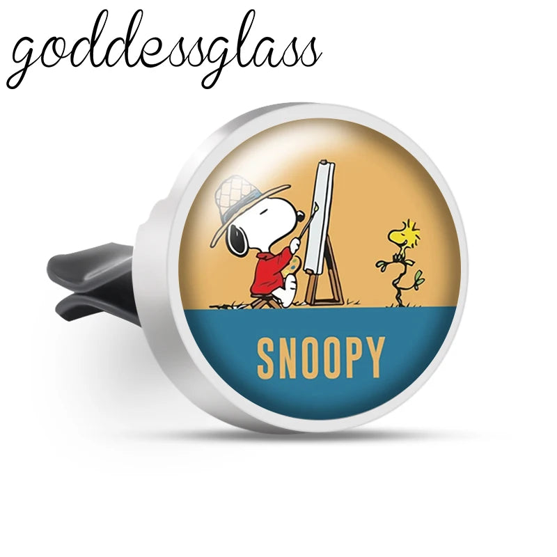 Snoopy on the Road 66 Walking Anime Photo Aromatherapy Car Decoration Clip Perfume Locket Fittings Oil Scent Gift keychain
