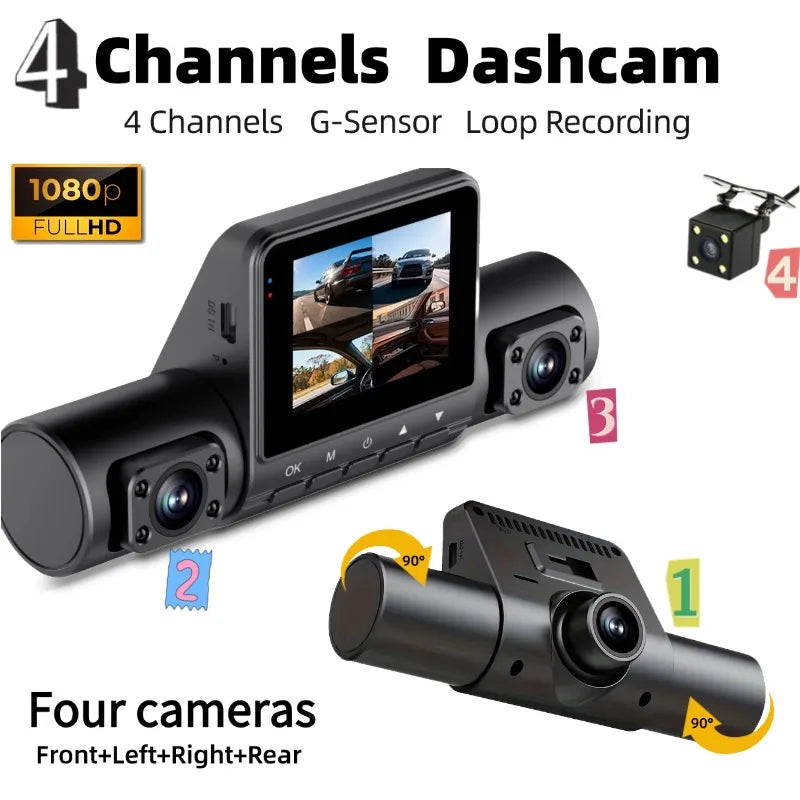 4 Camera Car Dash Cam 2.0 inch 1080P Front Cameras  480P Rear/Left/Right Cameras Wide-Angle Night Vision Collision