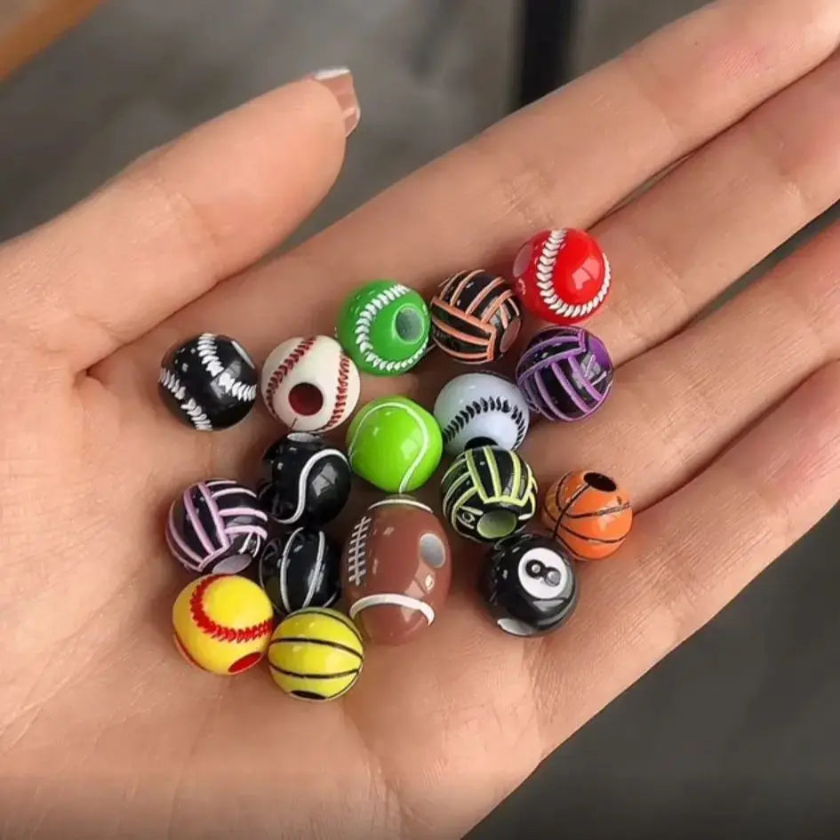 20/50Pcs Sport Basketball Baseball Tennis Beads Spacer Acrylic Beads For Making Bracelet Necklace DIY Craft Jewelry Supplies