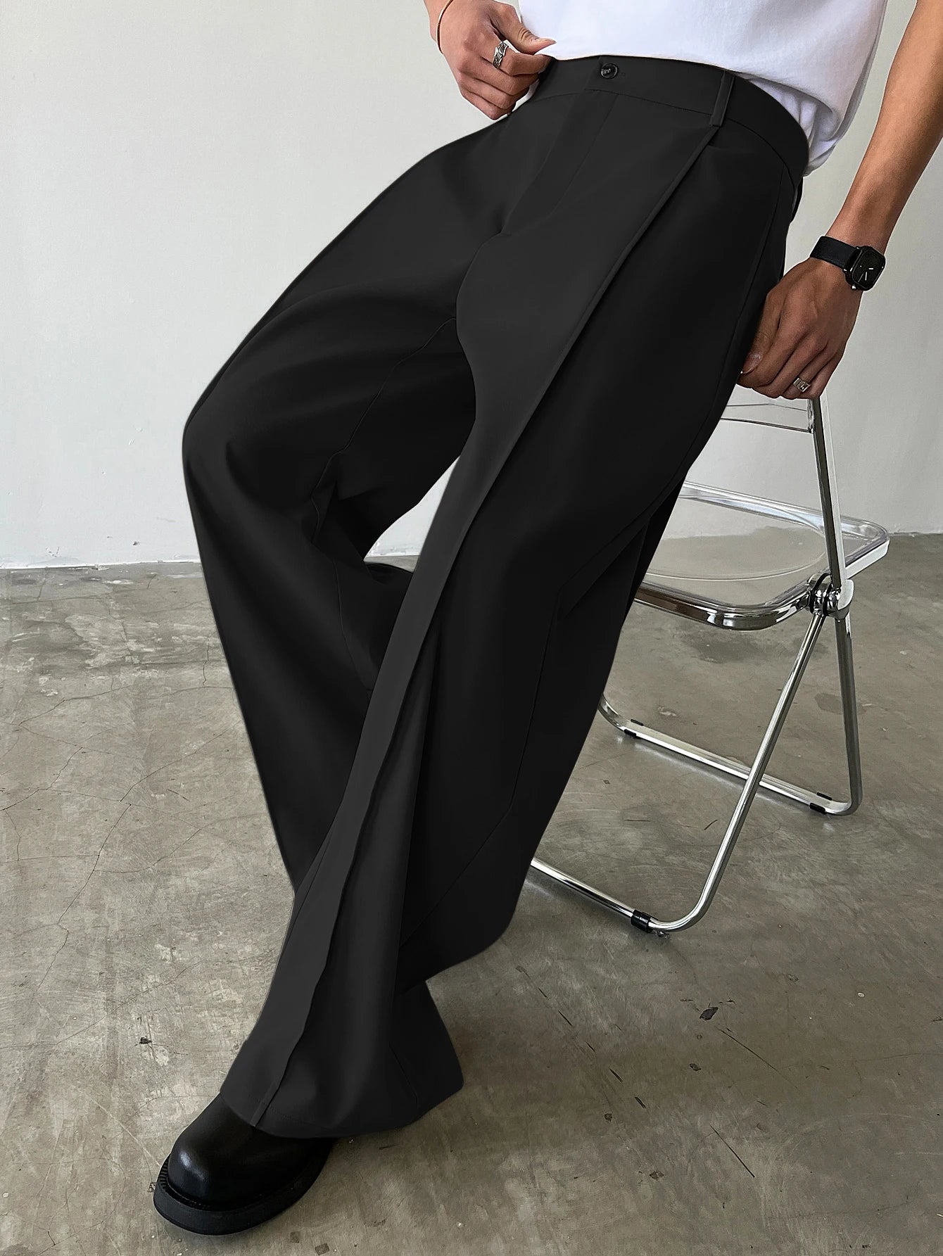 Men's High Waist Wide Leg Suit Pants Casual Loose Straight Leg Dress Pants Formal Business Streetwear Black Trousers S-2XL 1 Pie