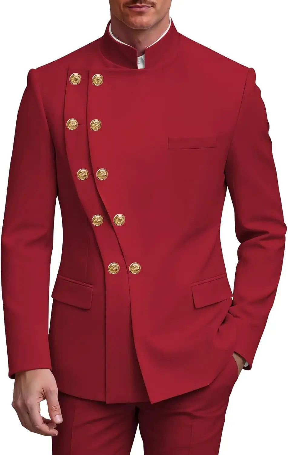 2 Piece Slim Fit Mens Suit Chinese  Suits Stand Collar Tuxedo for Men Wedding Prom Blazer Pant Set