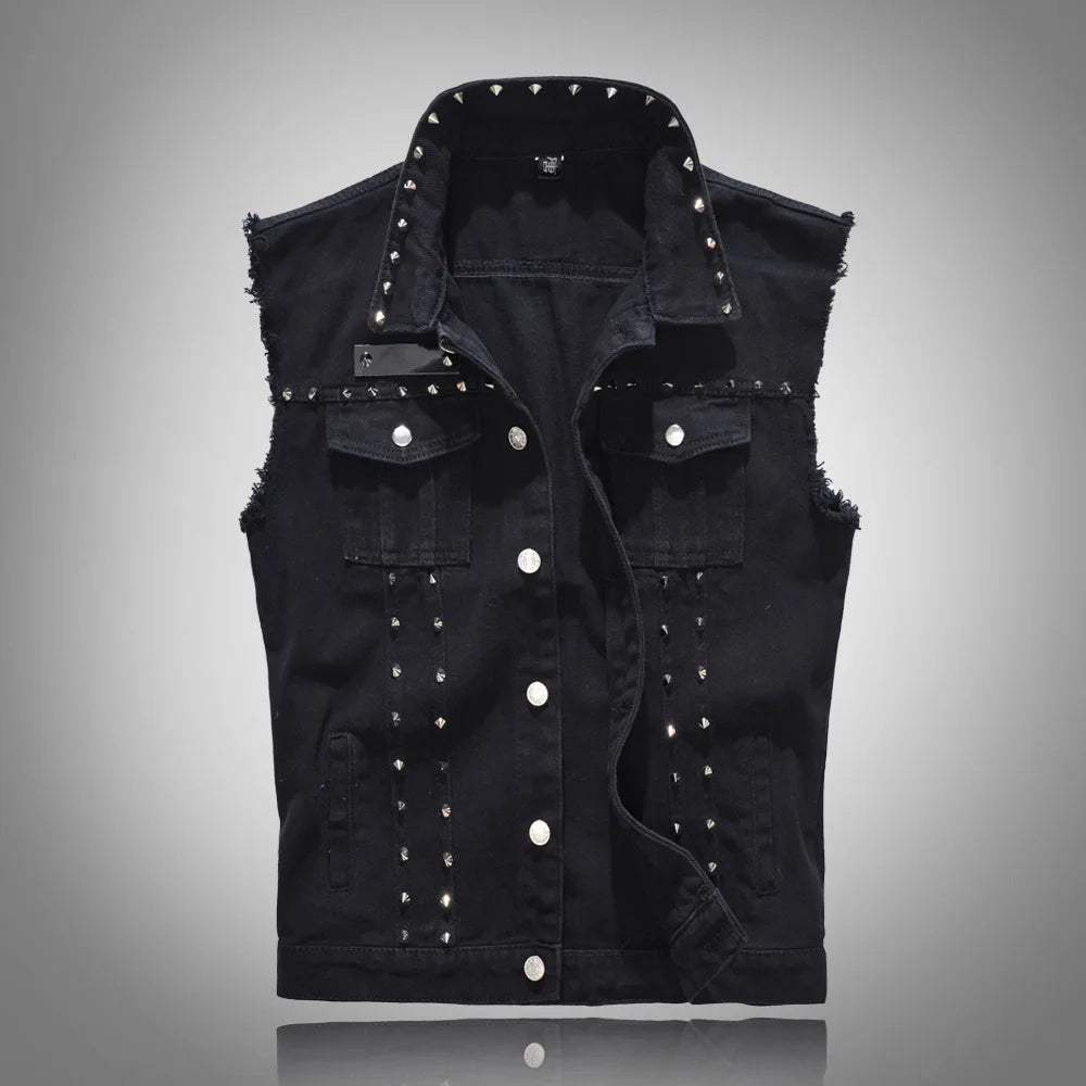 2025 Men's Fashion Jeans Sleeveless Jacket Vest Male Black Blue Denim Jeans Vest  Man Cowboy Outdoors Waistcoat Mens Jacket Vest