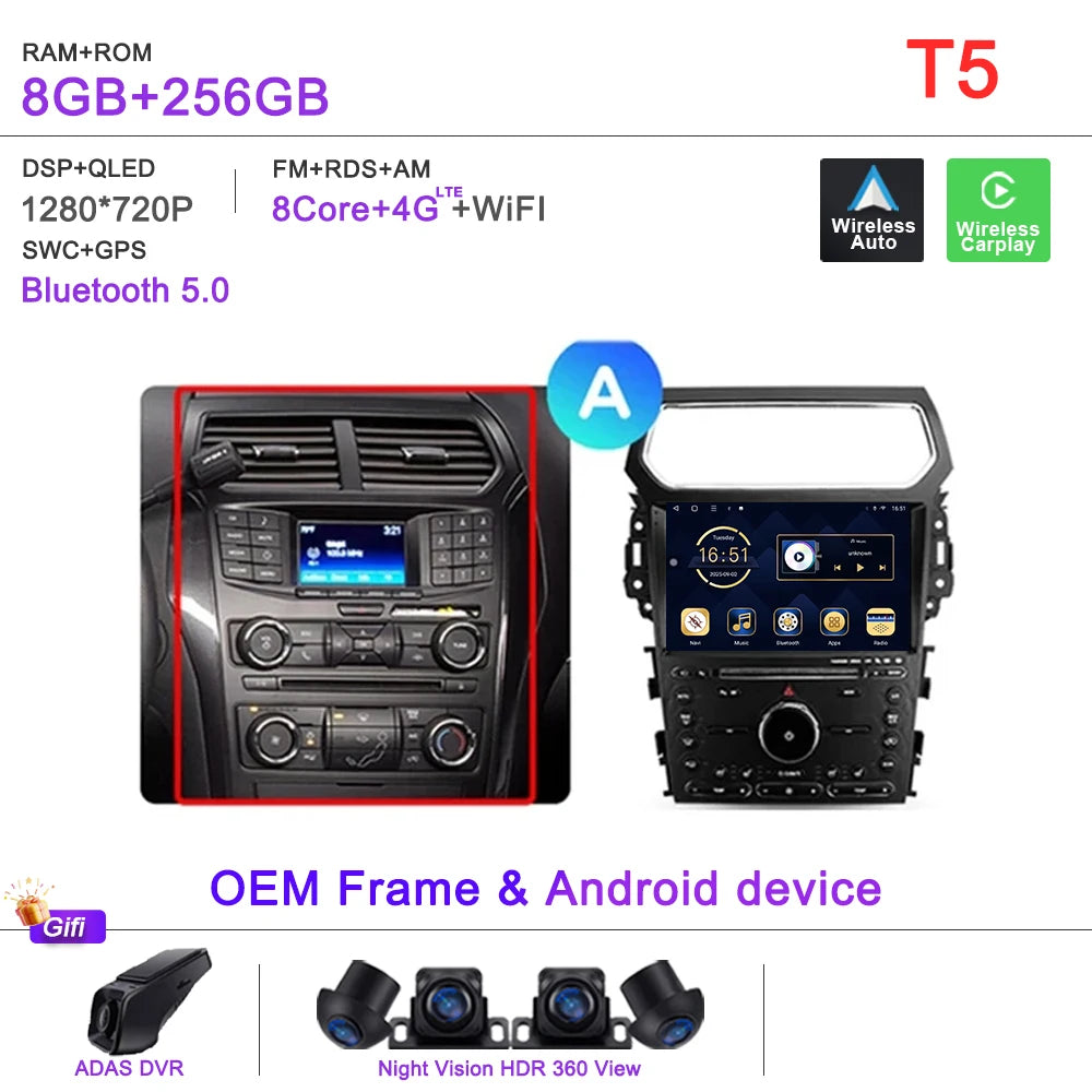 Auto Radio Android 16 For Ford Explorer 5 2011 -2019 Car Multimedia Player Navigation Stereo GPS No 2Din DVD Head Unit  Dash Cam