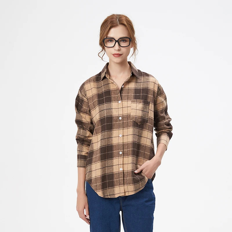 Casual Women's Plaid Shirt 2025 Spring Autumn New Ladies Loose Blouse and Tops Female Long Sleeve Shirts Fresh Checked Clothes