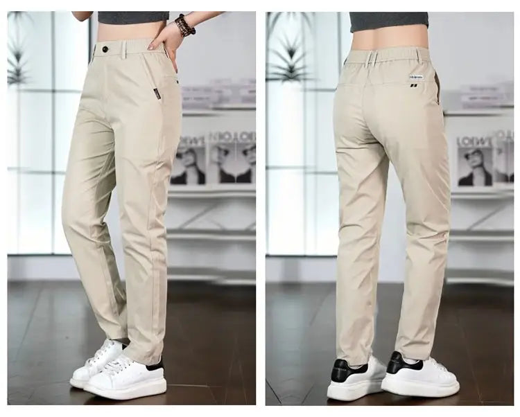 2026 Men's Ice Silk Straight Leg Thin Breathable Casual Pants Summer Business Long Trousers Fashionable Versatile Lightweight