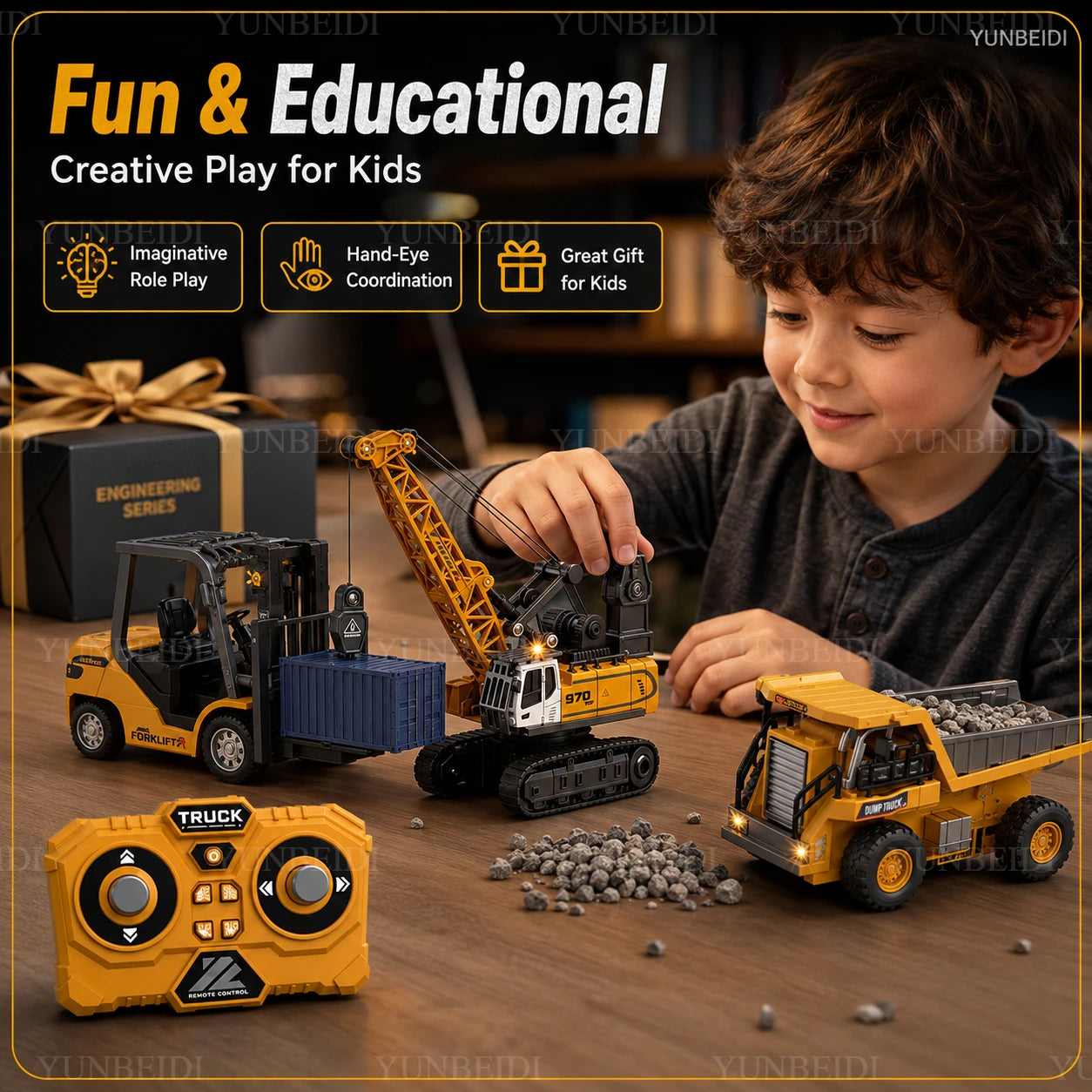 1:64 RC Mini Alloy Car Forklift with Trailer Excavator Desktop Game 2.4G Remote Control Engineering Lift Truck Child's Toy Gifts
