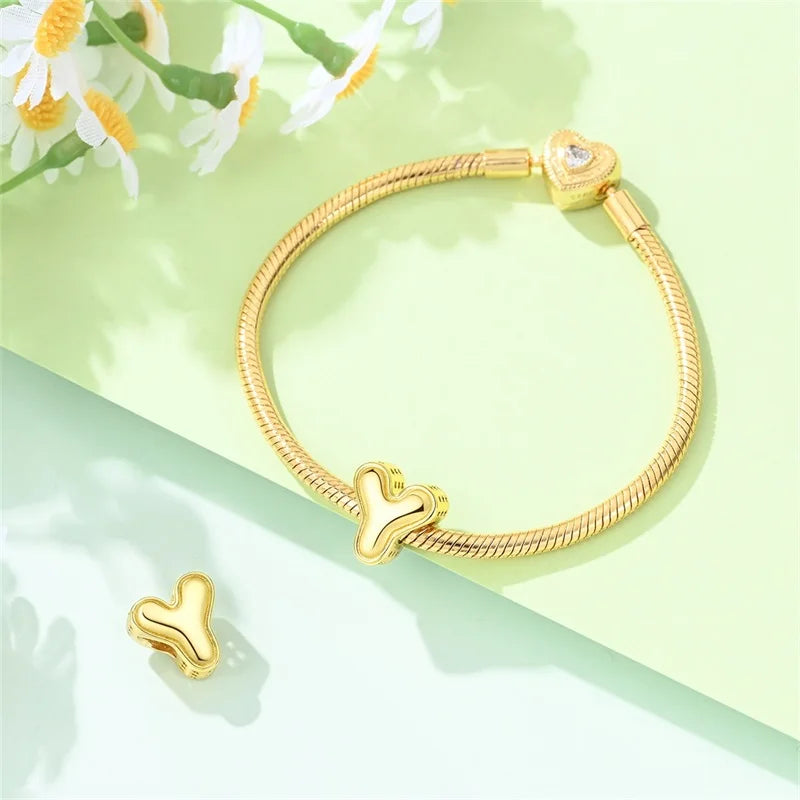 New Hot Sales 925 Sterling Silver 26 Golden Letters Charms Bead Fit Original Bracelet DIY Women Birthday Jewelry Gifts