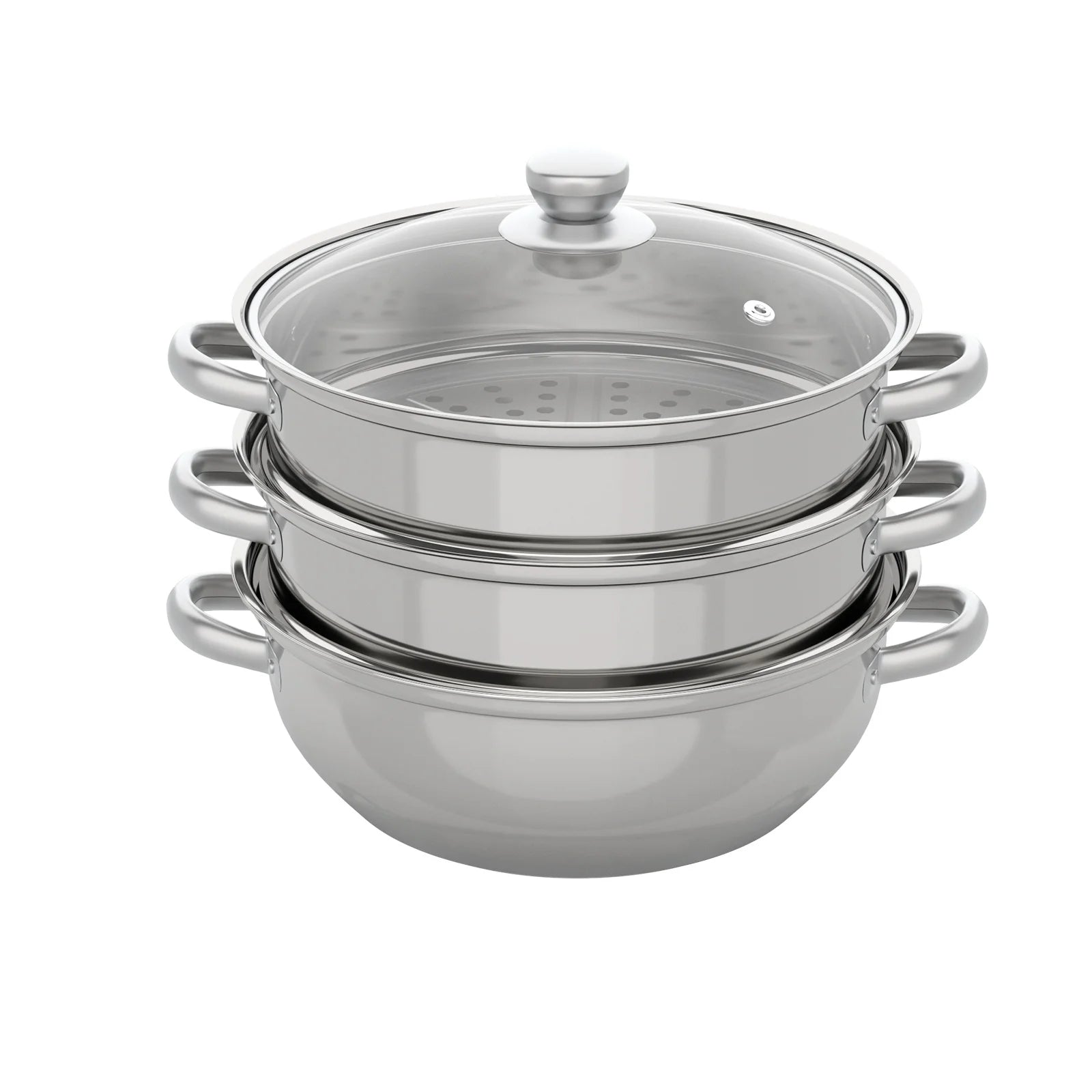 28CM Stainless Steel Steam Cooker Multi-Function 3 Tier Steamer Pot Cookware for Cooking Veg Meat Soups Seafood