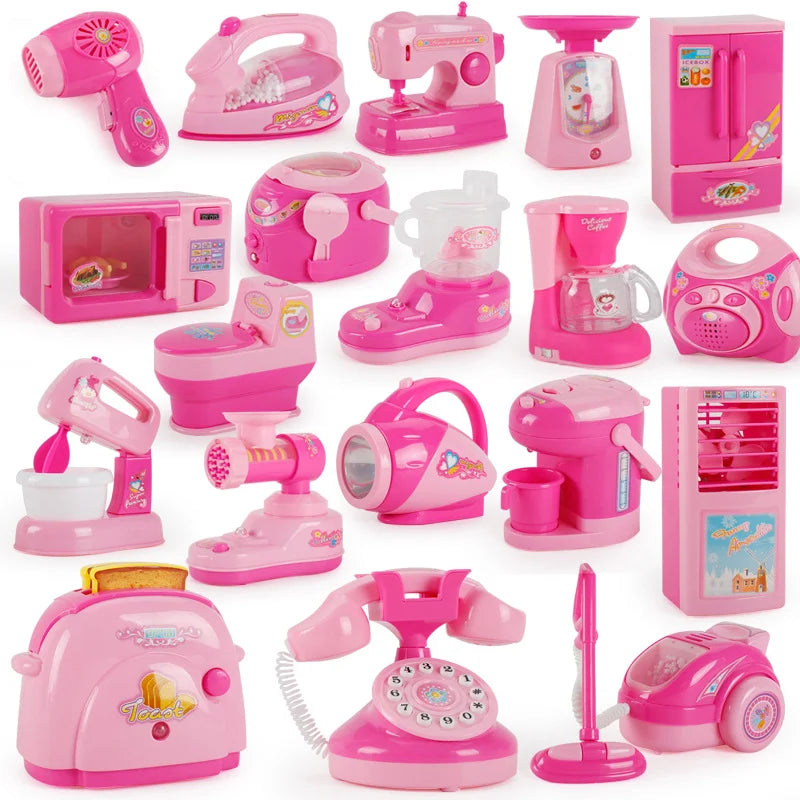 Kids Kitchen Play Simulation Home Appliances Toys Pretend Play Refrigerator Microwave Coffee Maker Kettle Hair Dryer for Childs