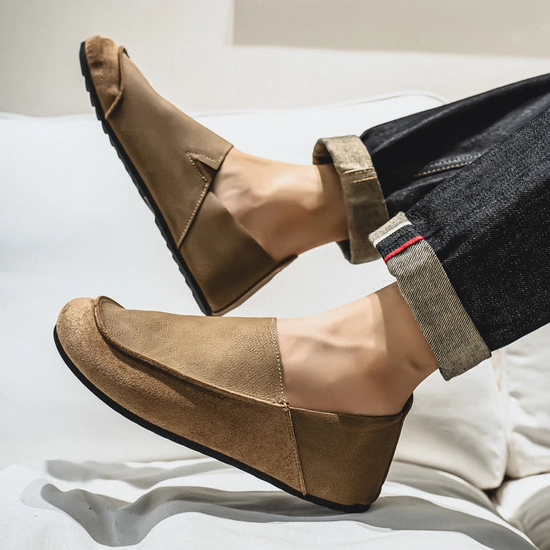 Man Loafers Outdoor Walking Fashion Mens Casual Shoes Soft Leather Comfort Half Slippers Breathable Lazy Driving Shoes Moccasins